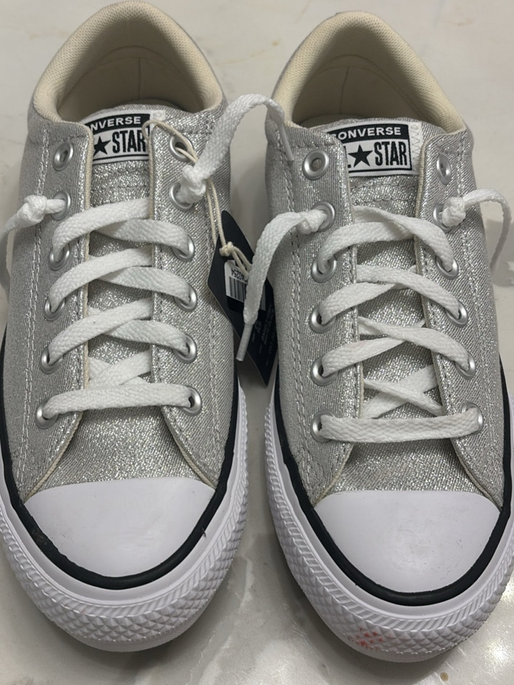 Converse Kids Silver Glitter Low-Top Sneakers with White Laces